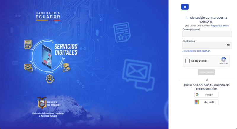 eVISA login page