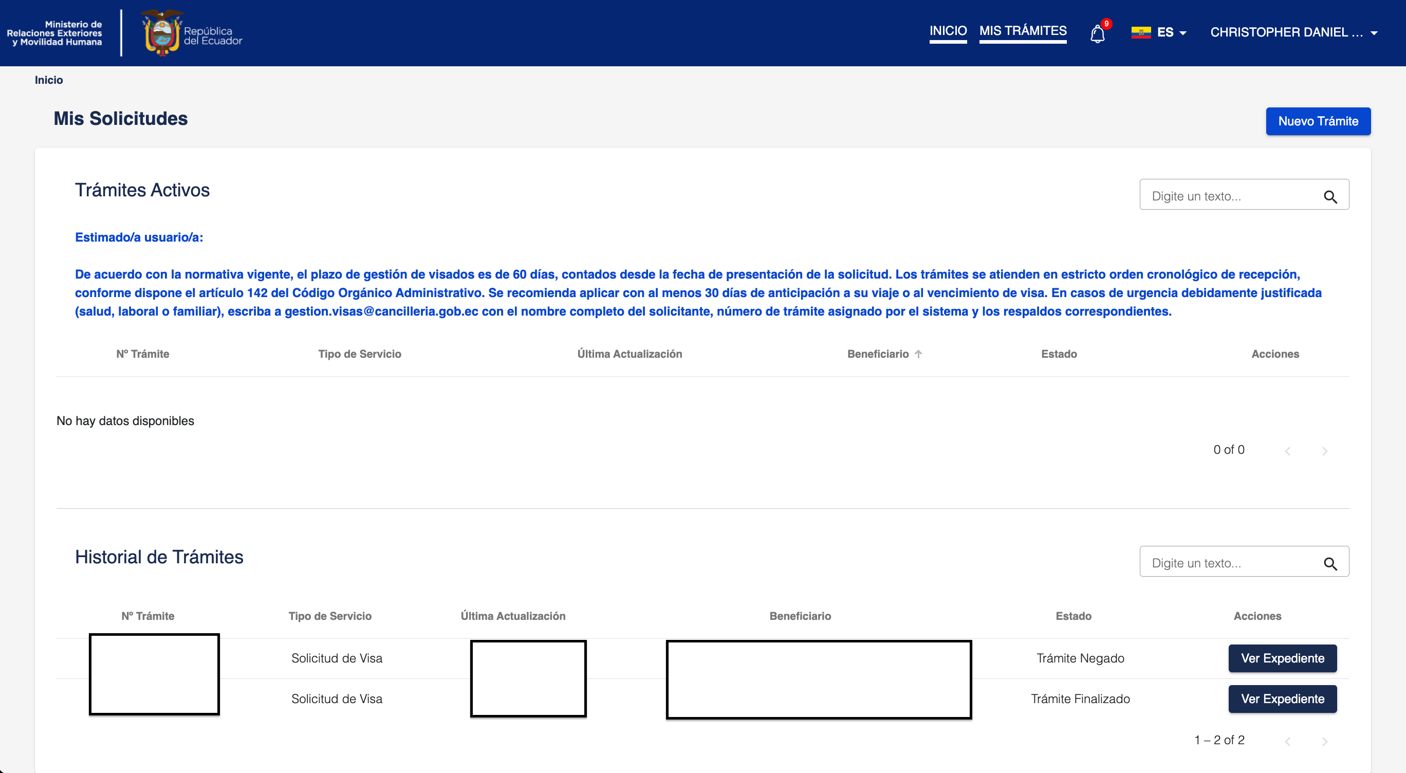 New trámite and history